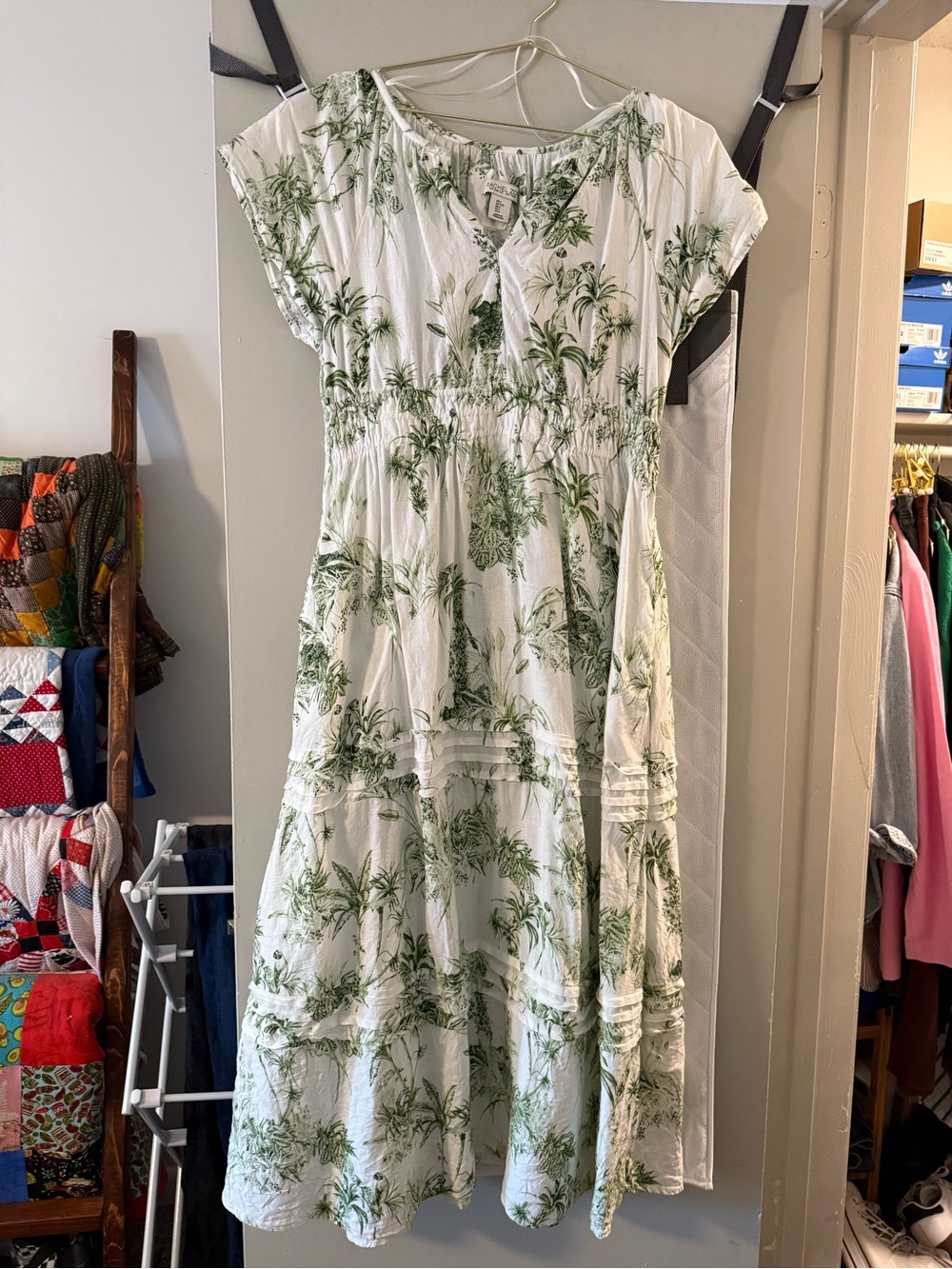 Rachel Zoe White Dress with Green Botanical Print